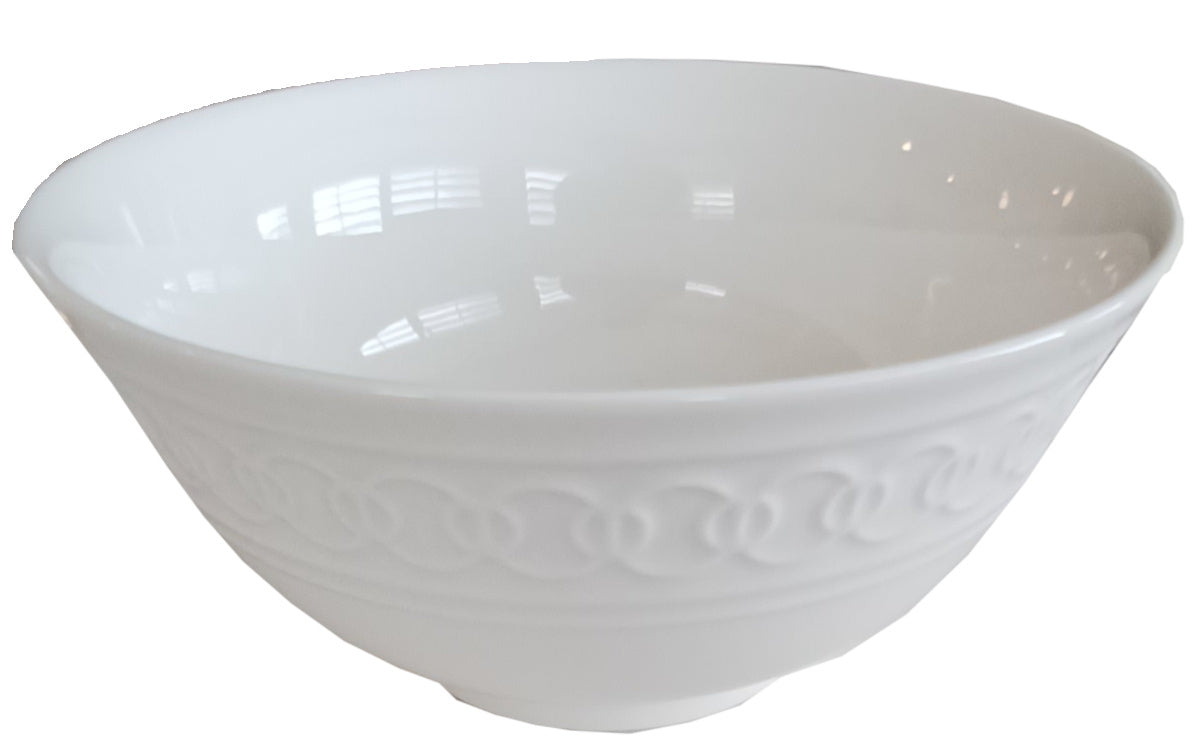 Individual White Embossed Cereal Bowl - 6 Inch Diameter