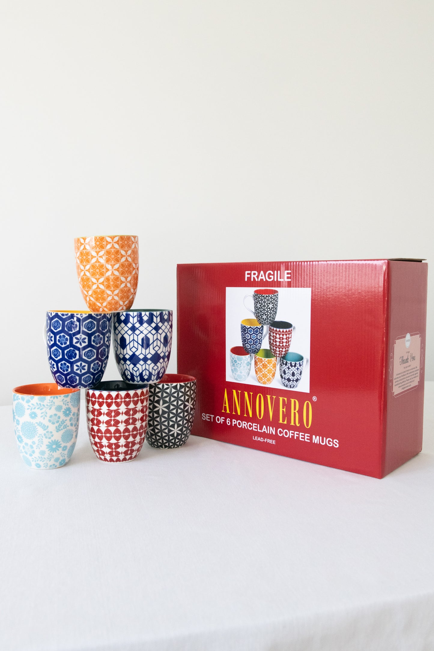 Annovero Colorful Coffee Mugs/Cups, 16 Fluid Ounce Capacity, Set of 6