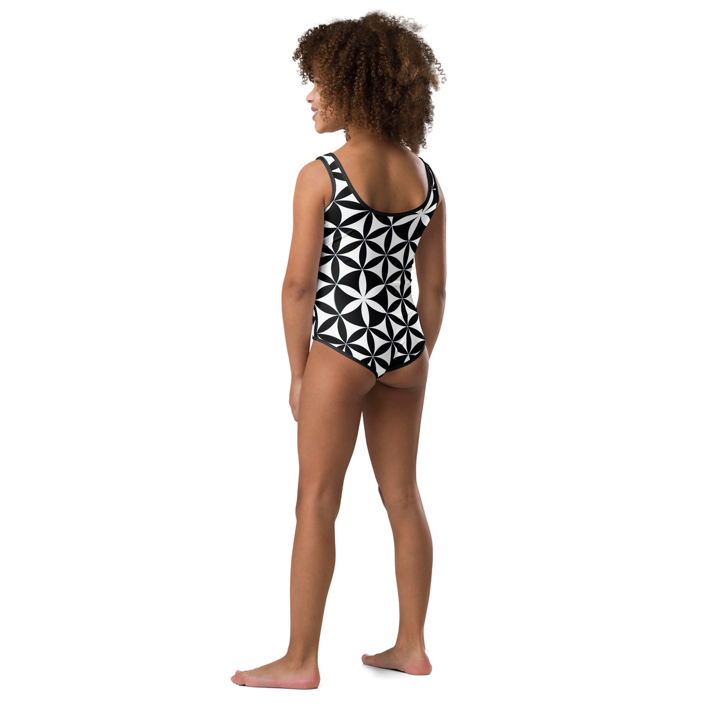 Black Geometric Kids Swimsuit 2T-7