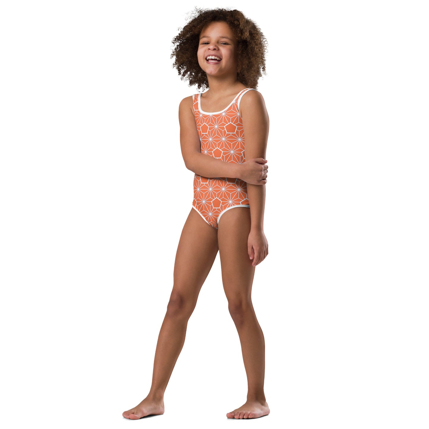 Orange Geometric Kids Swimsuit 2T-7