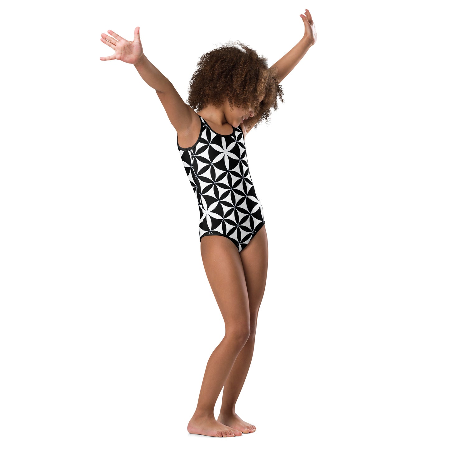 Black Geometric Kids Swimsuit 2T-7