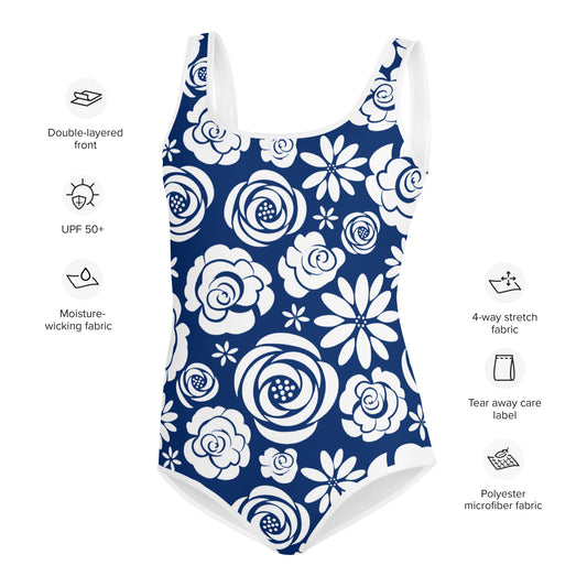 Annovero Blue Roses Youth Swimsuit Sizes 8-20