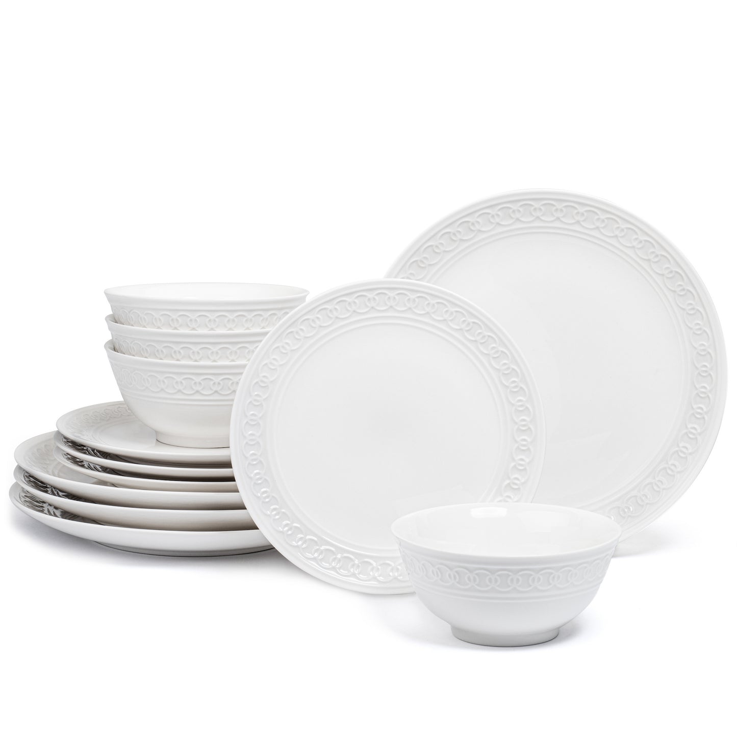 Annovero Plates and Bowls Set | 12 Piece Porcelain Dinnerware Kitchen Dishes | Serving for 4 | Microwave Safe Dishware | White