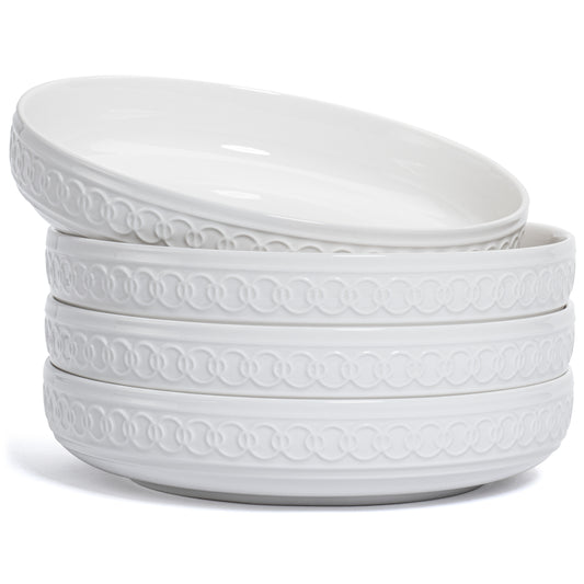 Annovero Pasta Bowl Plates | Microwavable Oven Safe | 40 Oz Capacity | Set of 4 | White