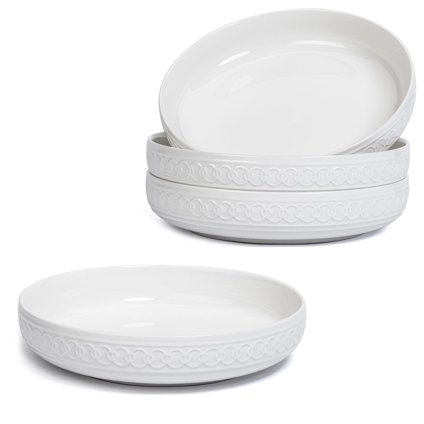 Annovero Pasta Bowl Plates | Microwavable Oven Safe | 40 Oz Capacity | Set of 4 | White