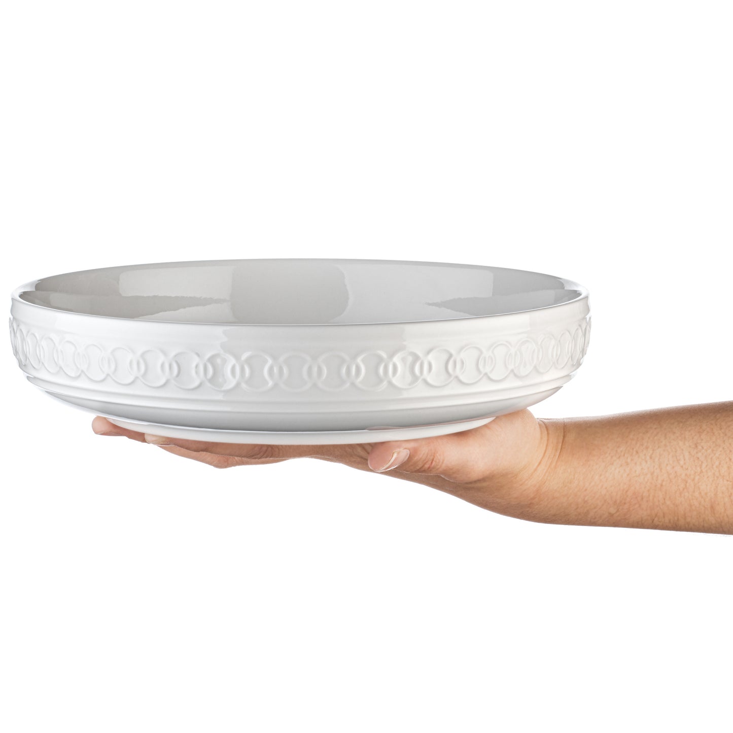 Annovero Pasta Bowl Plates | Microwavable Oven Safe | 40 Oz Capacity | Set of 4 | White